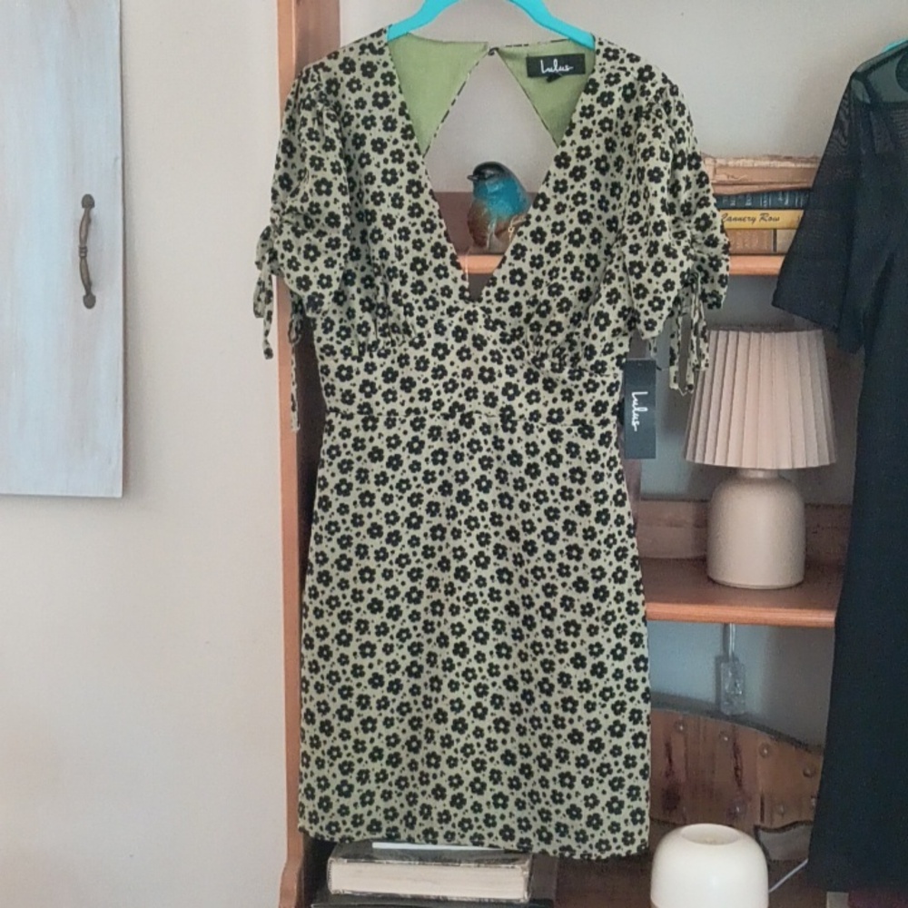 Lulu's Black and Green Backless Floral Dress